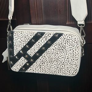 Vintage Havana New White Cheetah Star Studded Crossbody camera bag purse